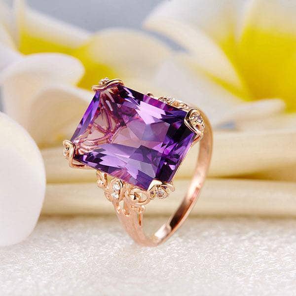 14K Rose Gold 10.5ct Purple Amethyst Natural Diamond Ring-Black Diamonds New York