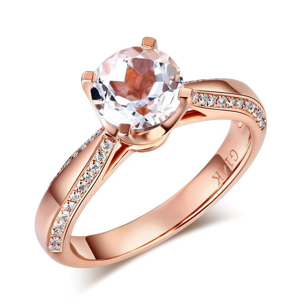 14K Rose Gold 1.2 Ct Topaz 0.2 Ct Natural Diamond Ring-Black Diamonds New York