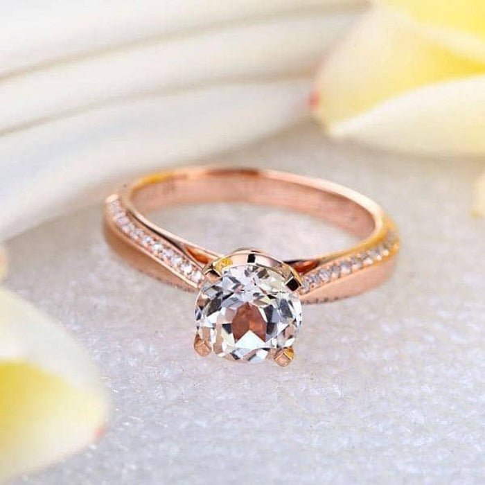 14K Rose Gold 1.2 Ct Topaz 0.2 Ct Natural Diamond Ring-Black Diamonds New York