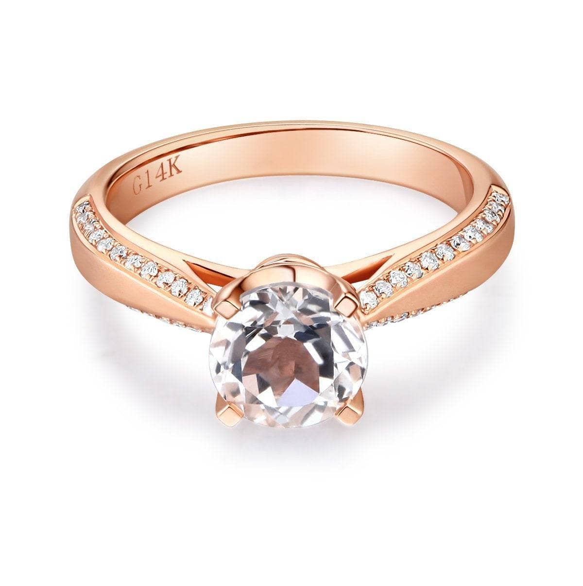 14K Rose Gold 1.2 Ct Topaz 0.2 Ct Natural Diamond Ring-Black Diamonds New York