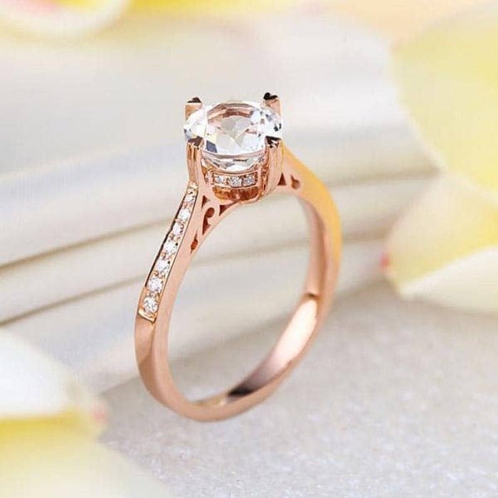 14K Rose Gold 1.2 Ct Topaz & Natural Diamond Engagement Ring-Black Diamonds New York