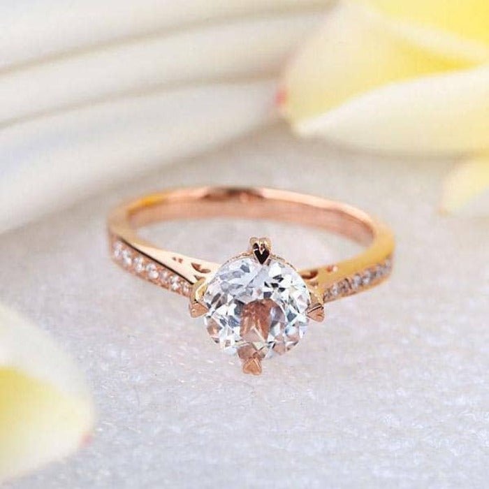 14K Rose Gold 1.2 Ct Topaz & Natural Diamond Engagement Ring-Black Diamonds New York