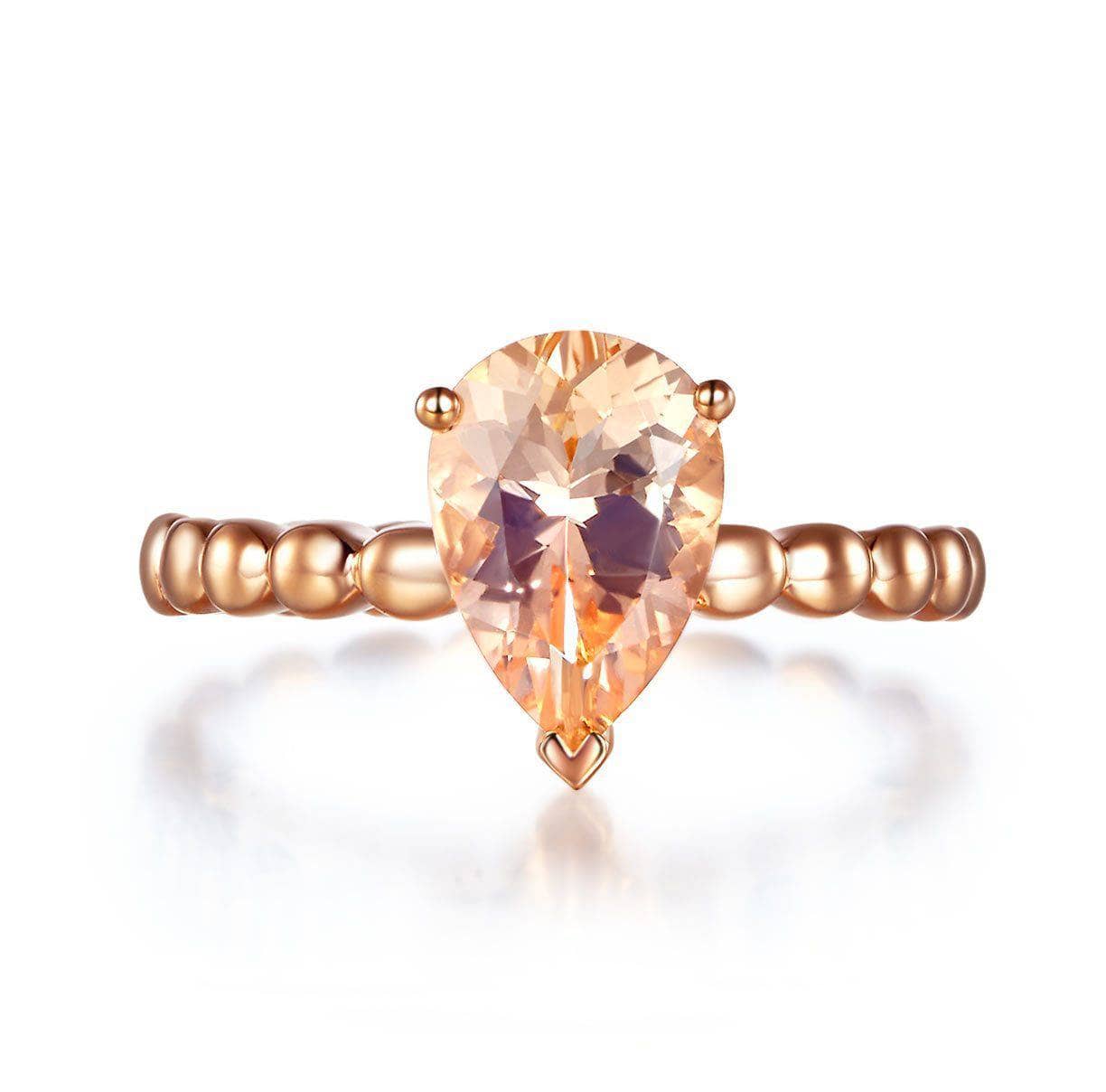 14K Rose Gold 1.6 Ct Pear Peach Morganite Solitaire Ring-Black Diamonds New York