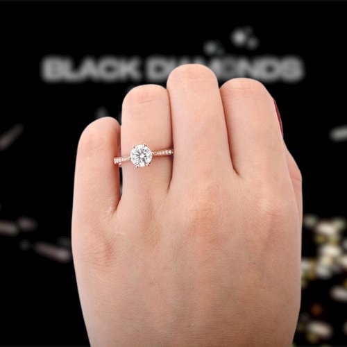 14k Rose Gold 1ct Diamond 6 Prong Solitaire Engagement Ring-Black Diamonds New York