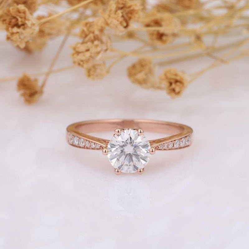 14k Rose Gold 1ct Diamond 6 Prong Solitaire Engagement Ring-Black Diamonds New York