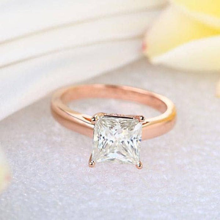 14K Rose Gold 1ct Princess Cut Diamond Ring-Black Diamonds New York