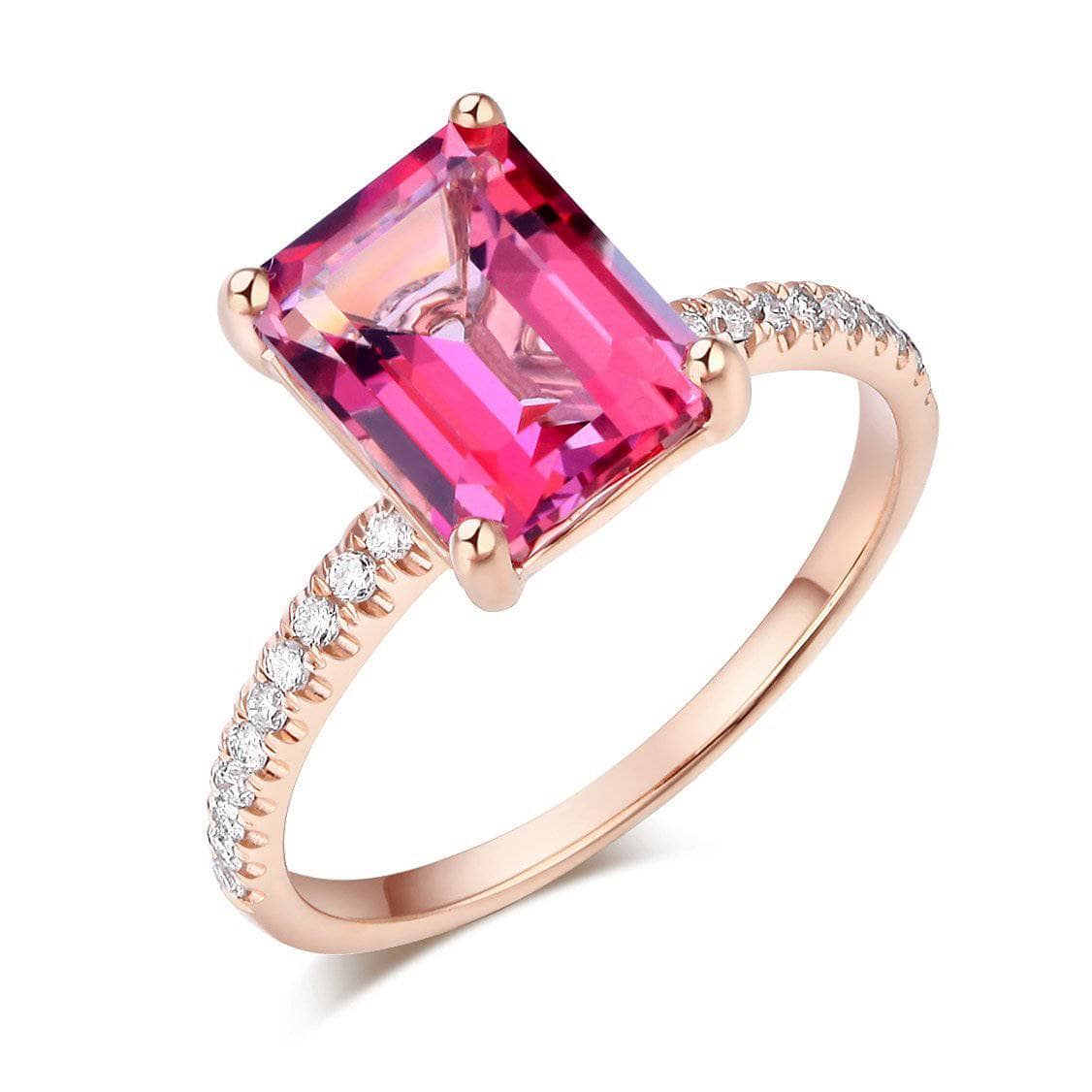 14K Rose Gold 2.8ct Pink Topaz 0.16ct Natural Diamond Ring-Black Diamonds New York