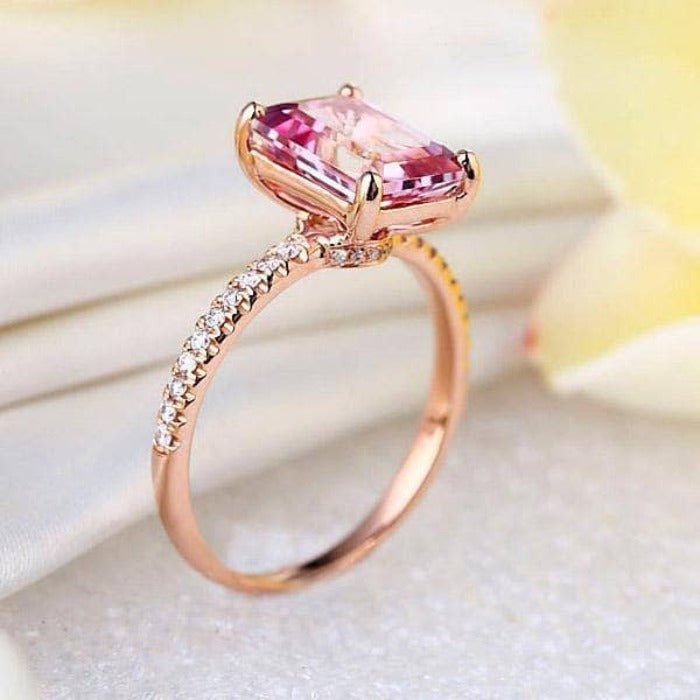 14K Rose Gold 2.8ct Pink Topaz 0.16ct Natural Diamond Ring-Black Diamonds New York