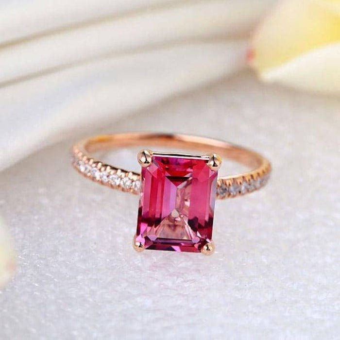 14K Rose Gold 2.8ct Pink Topaz 0.16ct Natural Diamond Ring-Black Diamonds New York