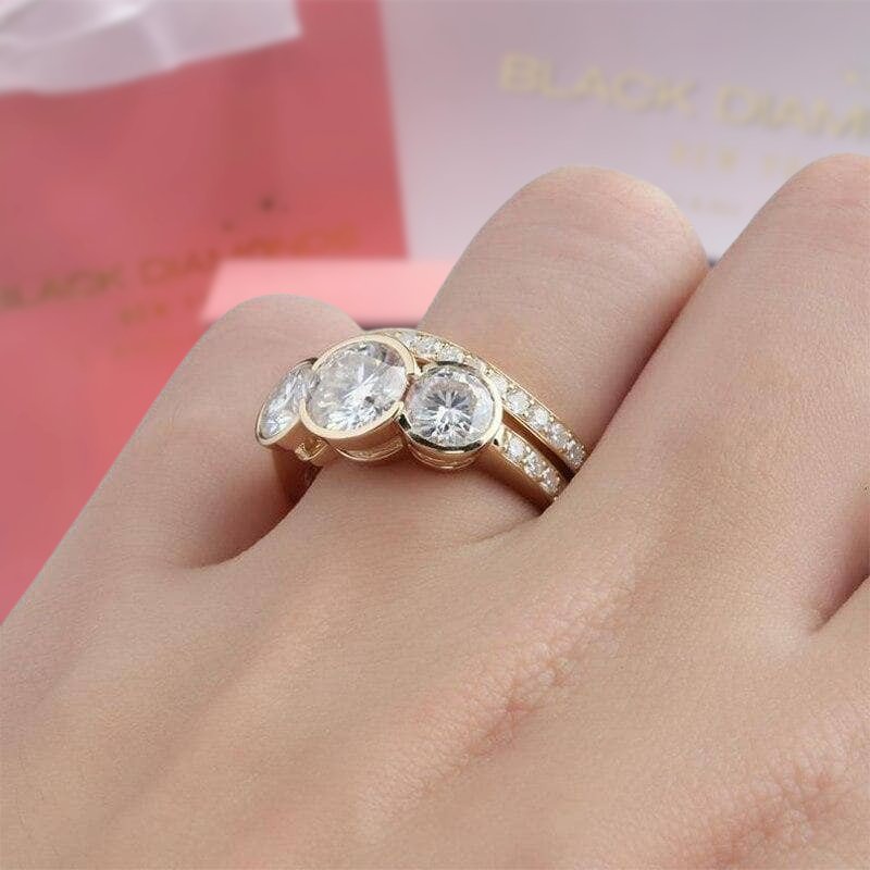 Three Stone Engagement Ring, Bezel Set Wedding Ring, Cushion offers Cut Diamond Proposal Ring, Bezel Set Promise Ring, 14K Solid Gold Ring