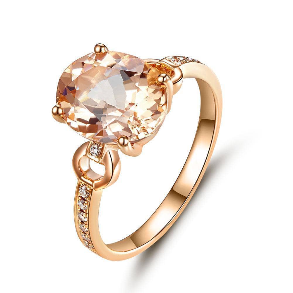 14K Rose Gold 3.5 Ct Oval Peach Morganite 0.09 Ct Natural Diamond Ring-Black Diamonds New York