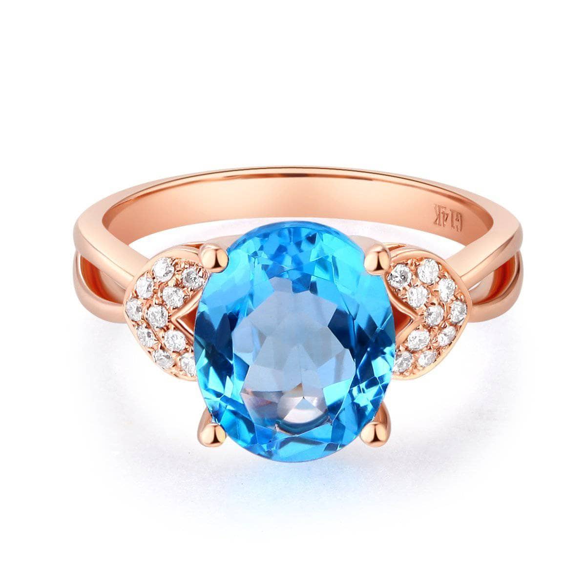 14K Rose Gold 3.5ct Swiss Blue Topaz & Natural Diamond Ring-Black Diamonds New York