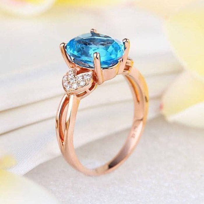 14K Rose Gold 3.5ct Swiss Blue Topaz & Natural Diamond Ring-Black Diamonds New York