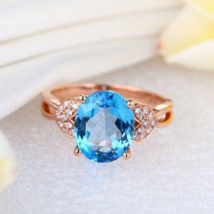 14K Rose Gold 3.5ct Swiss Blue Topaz & Natural Diamond Ring-Black Diamonds New York