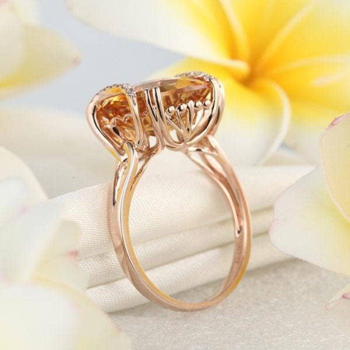 14K Rose Gold 6ct Cushion Yellow Citrine Diamond Ring-Black Diamonds New York