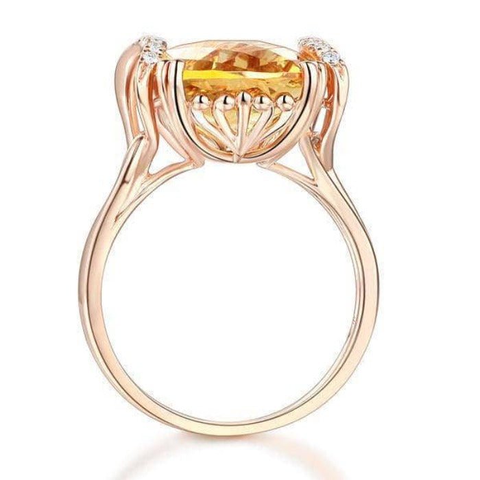 14K Rose Gold 6ct Cushion Yellow Citrine Diamond Ring-Black Diamonds New York