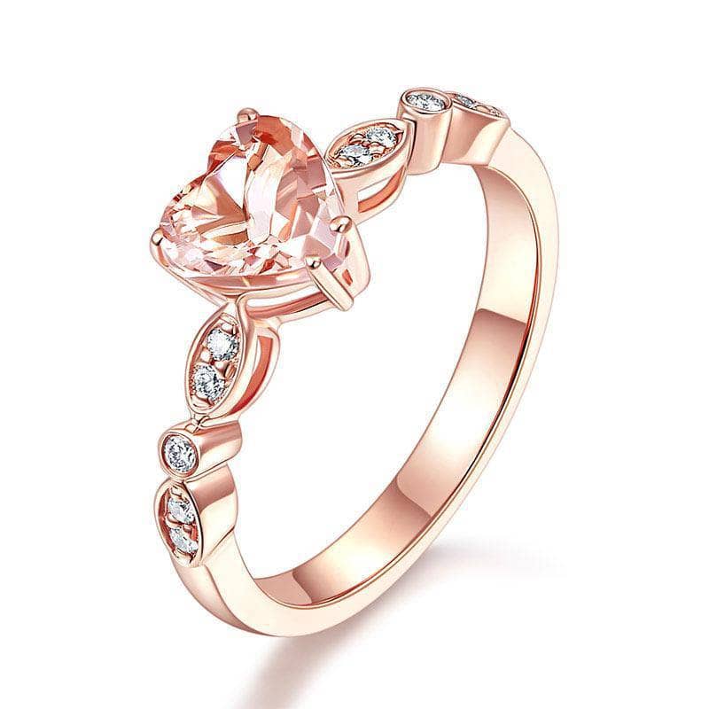 14K Rose Gold 7mm Heart Peach Morganite 0.1 Ct Natural Diamond Ring-Black Diamonds New York