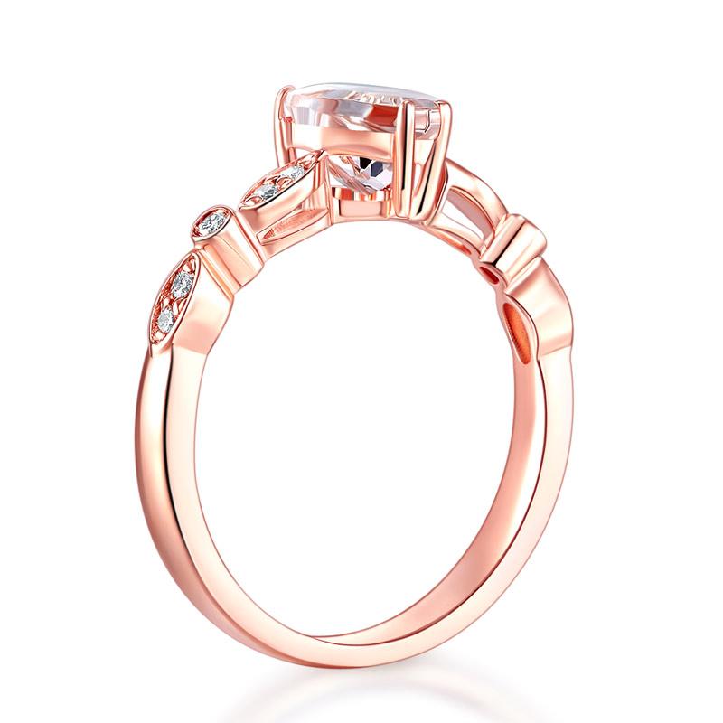 14K Rose Gold 7mm Heart Peach Morganite 0.1 Ct Natural Diamond Ring-Black Diamonds New York