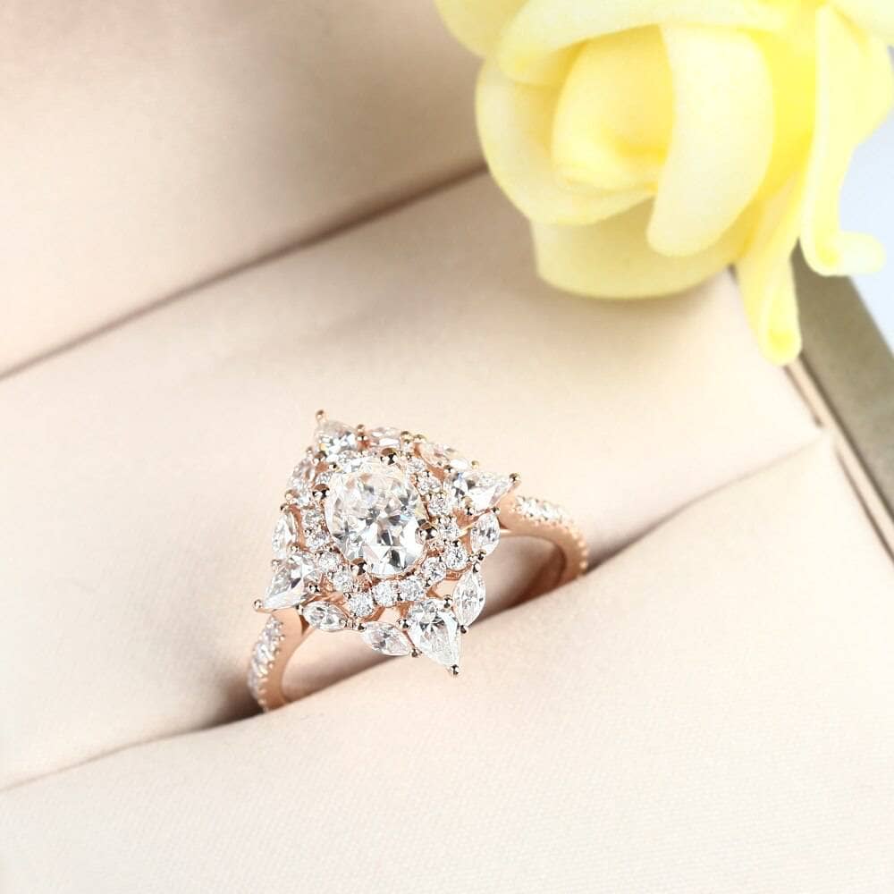 14K Rose Gold Double Halo Oval Cut Diamond Engagement Ring 9