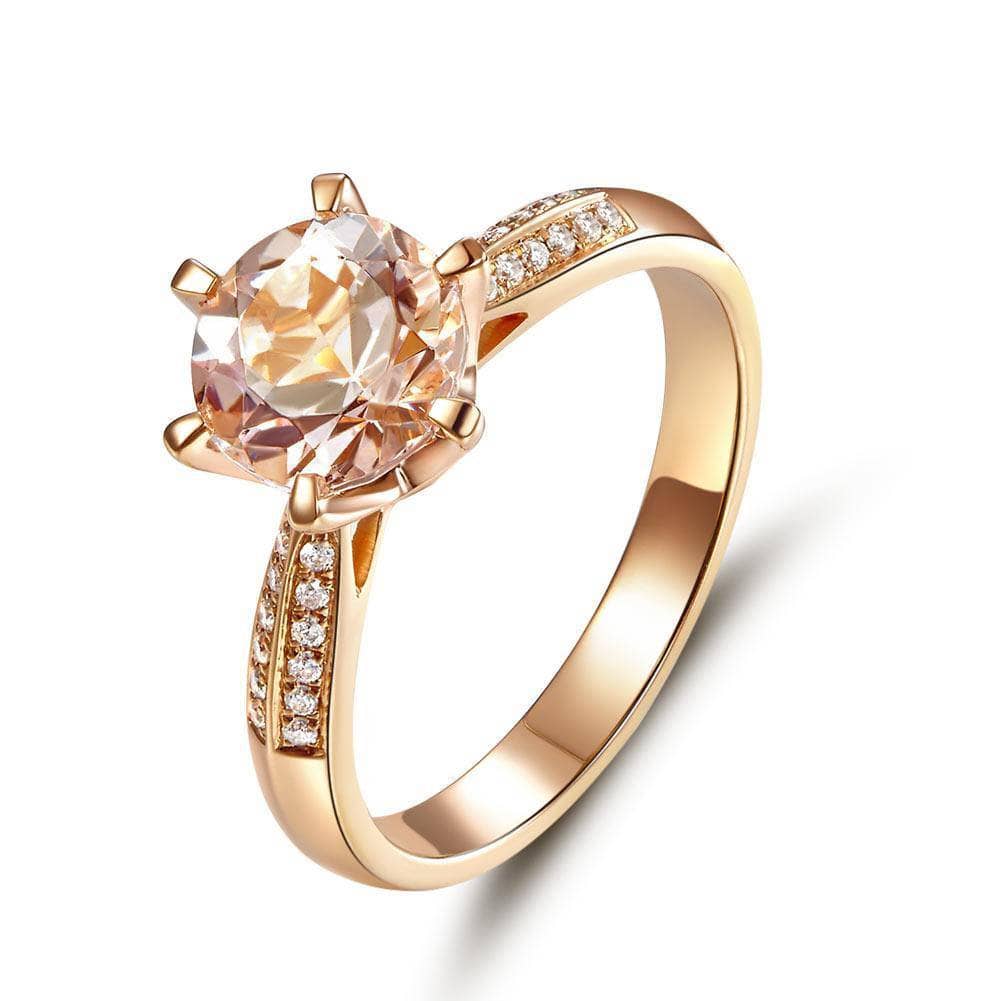 14K Rose Gold Engagement Peach Morganite Natural Diamond Ring-Black Diamonds New York