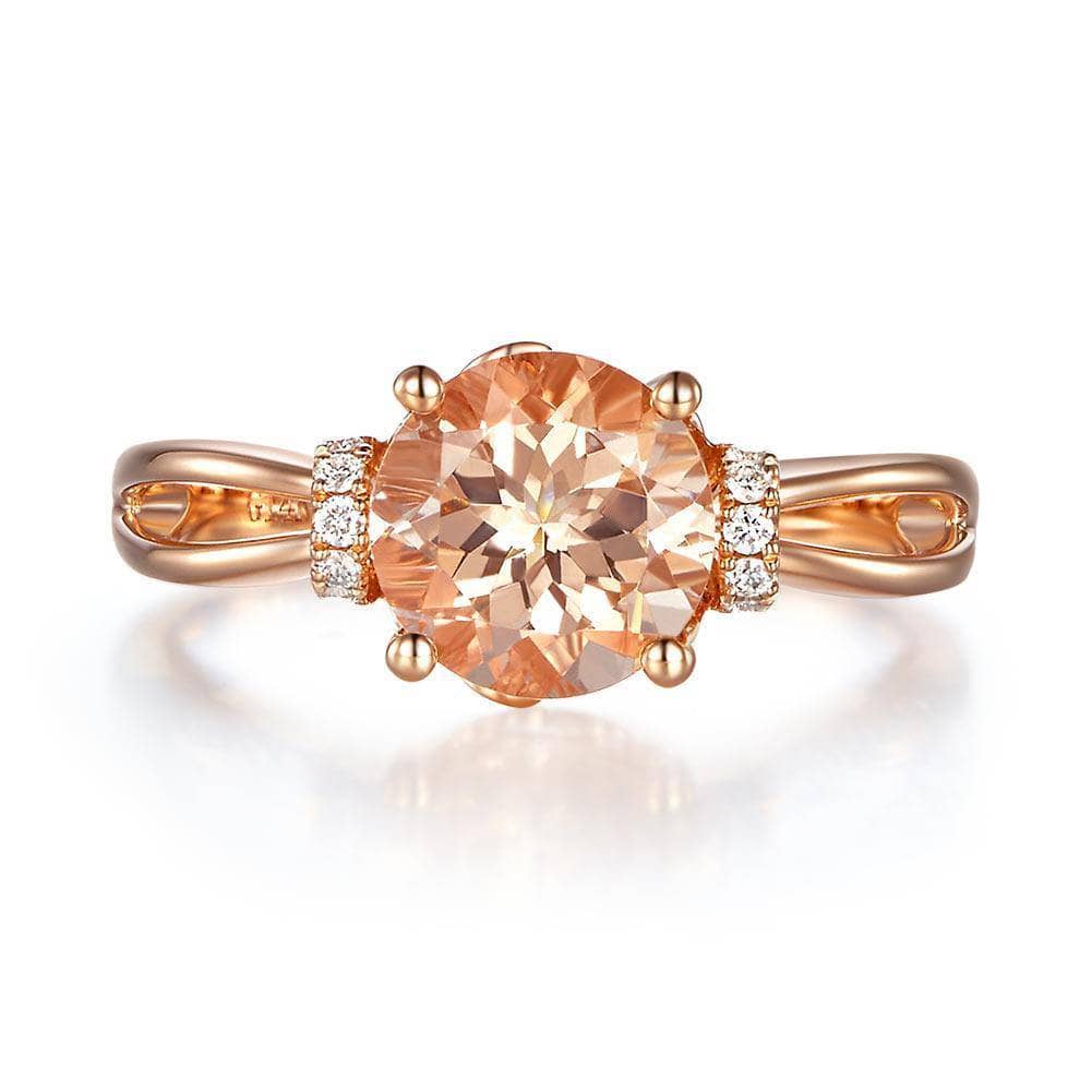 14K Rose Gold Floral Peach Morganite Natural Diamond Ring-Black Diamonds New York