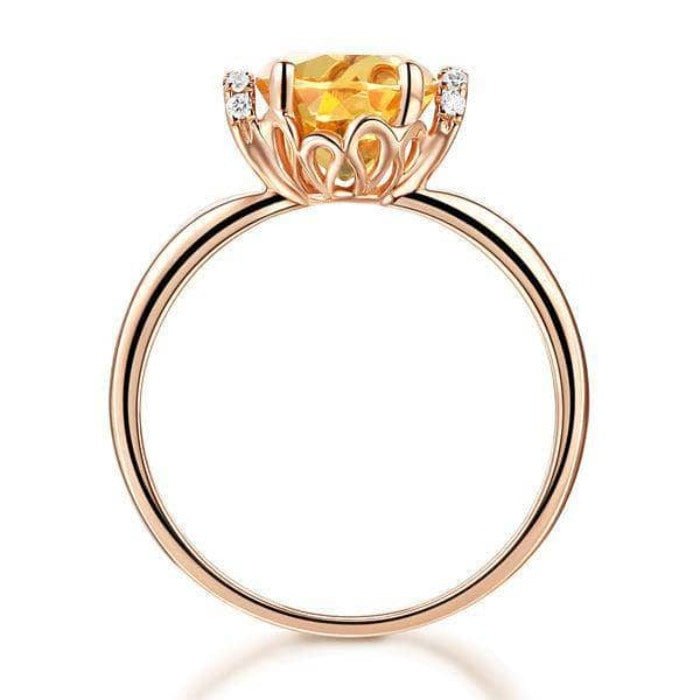 14K Rose Gold Floral Yellow Citrine Natural Diamond Ring-Black Diamonds New York