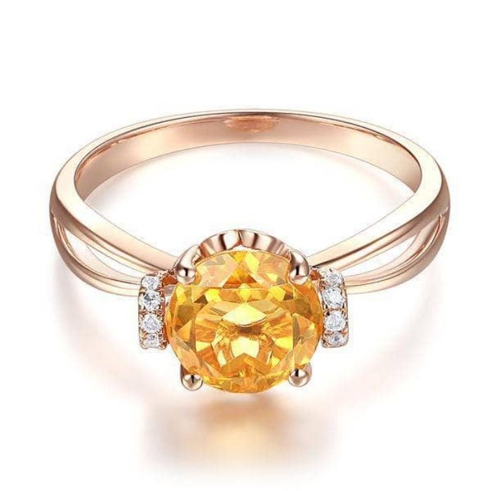 14K Rose Gold Floral Yellow Citrine Natural Diamond Ring-Black Diamonds New York