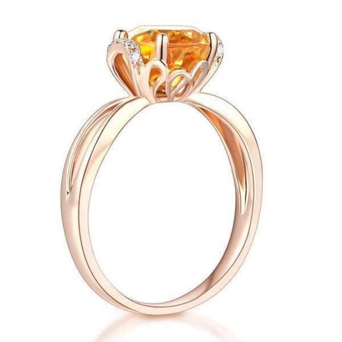 14K Rose Gold Floral Yellow Citrine Natural Diamond Ring-Black Diamonds New York