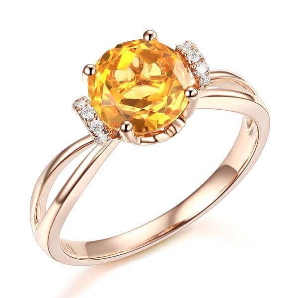 14K Rose Gold Floral Yellow Citrine Natural Diamond Ring-Black Diamonds New York