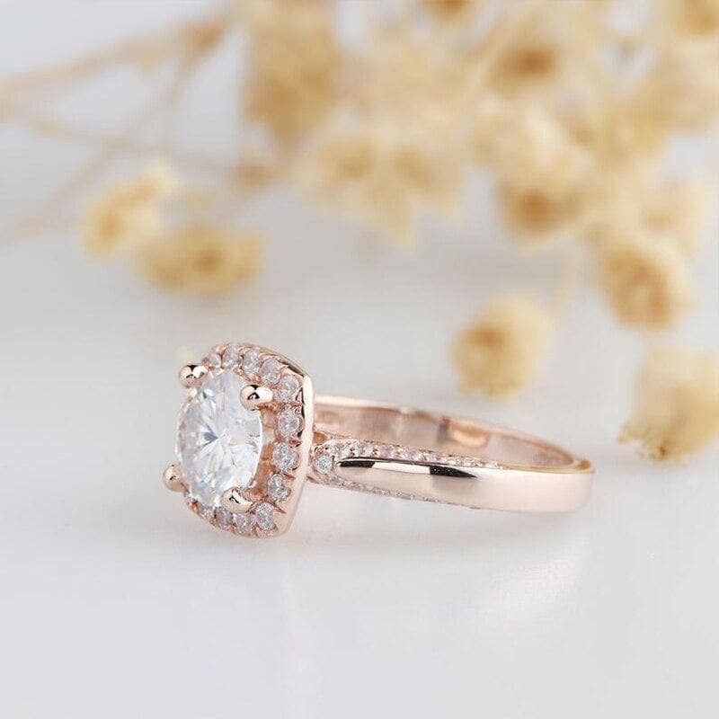 14k Rose Gold Halo 1.2ct Diamond Engagement Ring-Black Diamonds New York