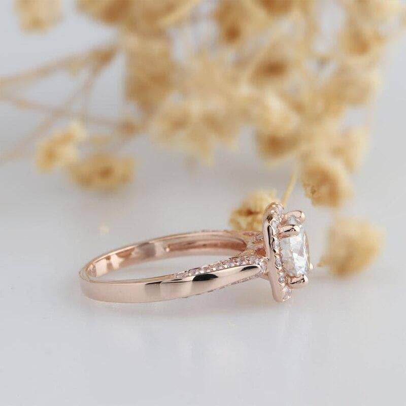 14k Rose Gold Halo 1.2ct Diamond Engagement Ring-Black Diamonds New York