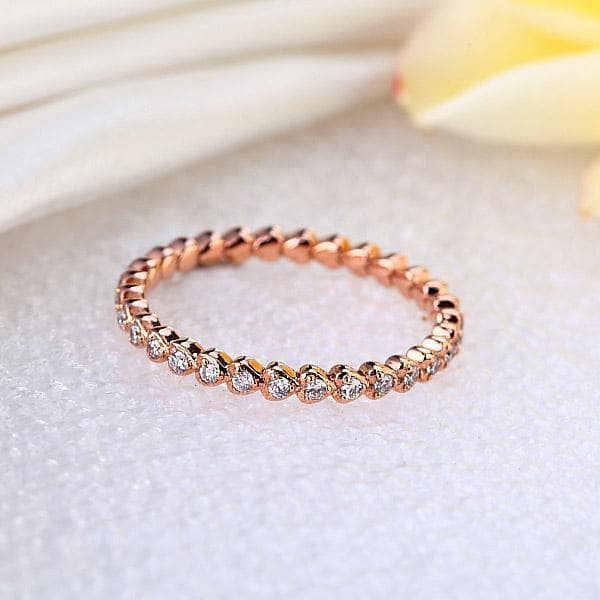 14K Rose Gold Heart Eternity Ring 0.33 Ct Natural Diamonds-Black Diamonds New York