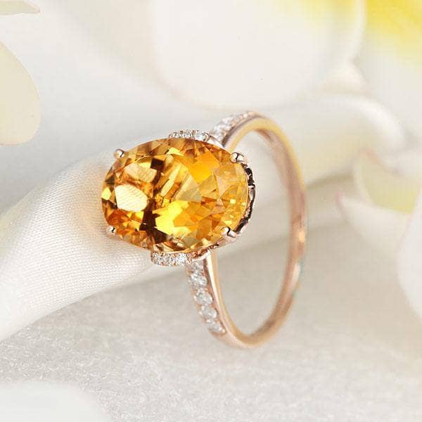 14K Rose Gold Ring 5.2ct Citrine 0.22ct Natural Diamond Ring-Black Diamonds New York