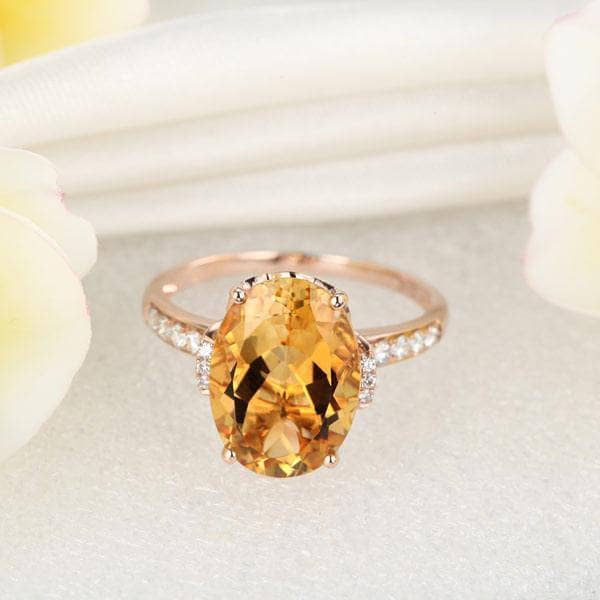 14K Rose Gold Ring 5.2ct Citrine 0.22ct Natural Diamond Ring-Black Diamonds New York