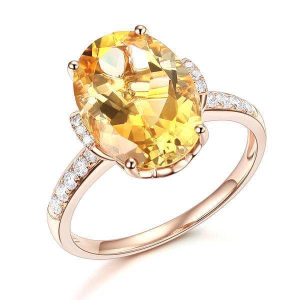 14K Rose Gold Ring 5.2ct Citrine 0.22ct Natural Diamond Ring-Black Diamonds New York