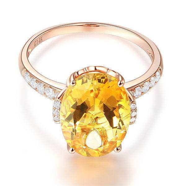 14K Rose Gold Ring 5.2ct Citrine 0.22ct Natural Diamond Ring-Black Diamonds New York