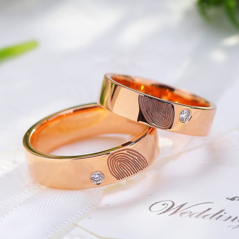 Personalized Fingerprint Ring/ Couple Ring/ Anniversary Ring/ Wedding Ring/ Men Ring/Dome Shape/ store Rose Gold/ Titanium Ring