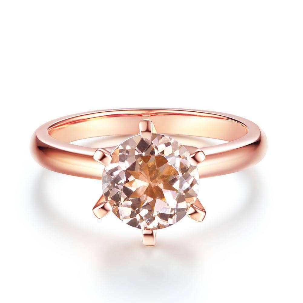 14K Rose Gold Solitaire Ring 1.2 Ct Peach Morganite 6 Claws-Black Diamonds New York