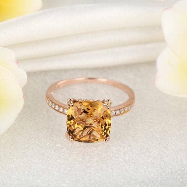 14K Rose Gold Yellow 3.6 Ct Cushion Citrine Natural Diamond-Black Diamonds New York