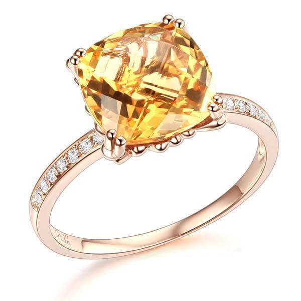 14K Rose Gold Yellow 3.6 Ct Cushion Citrine Natural Diamond-Black Diamonds New York