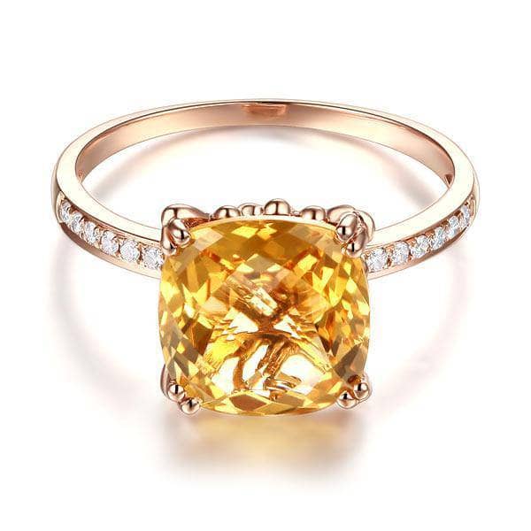 14K Rose Gold Yellow 3.6 Ct Cushion Citrine Natural Diamond-Black Diamonds New York