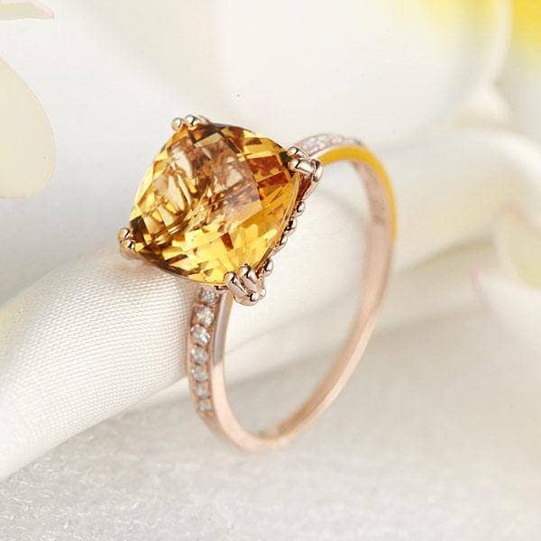 14K Rose Gold Yellow 3.6 Ct Cushion Citrine Natural Diamond-Black Diamonds New York