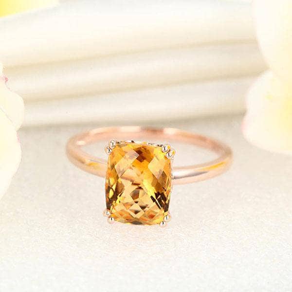 14K Rose Gold Yellow Citrine Engagement Ring-Black Diamonds New York