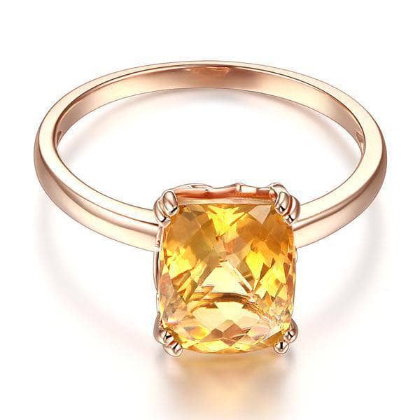 14K Rose Gold Yellow Citrine Engagement Ring-Black Diamonds New York