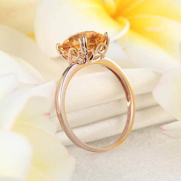 14K Rose Gold Yellow Citrine Engagement Ring-Black Diamonds New York