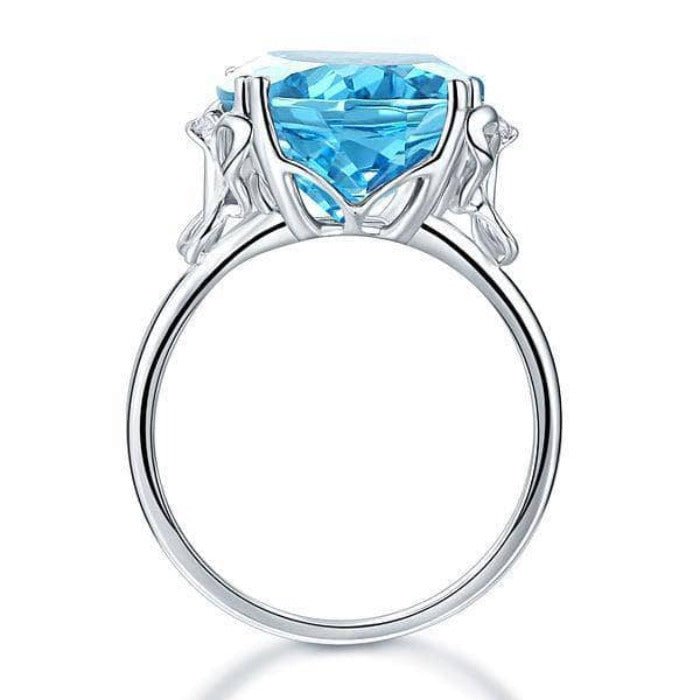 14K White Gold 10.3ct Oval Swiss Blue Topaz Diamond Ring-Black Diamonds New York