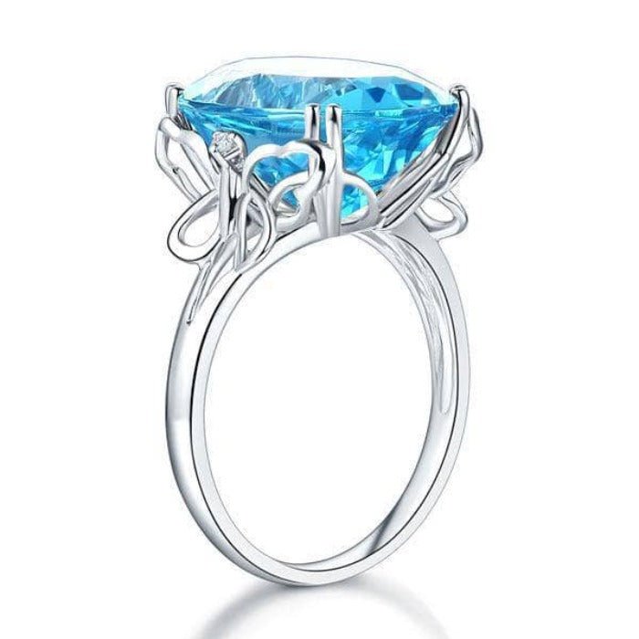 14K White Gold 10.3ct Oval Swiss Blue Topaz Diamond Ring-Black Diamonds New York