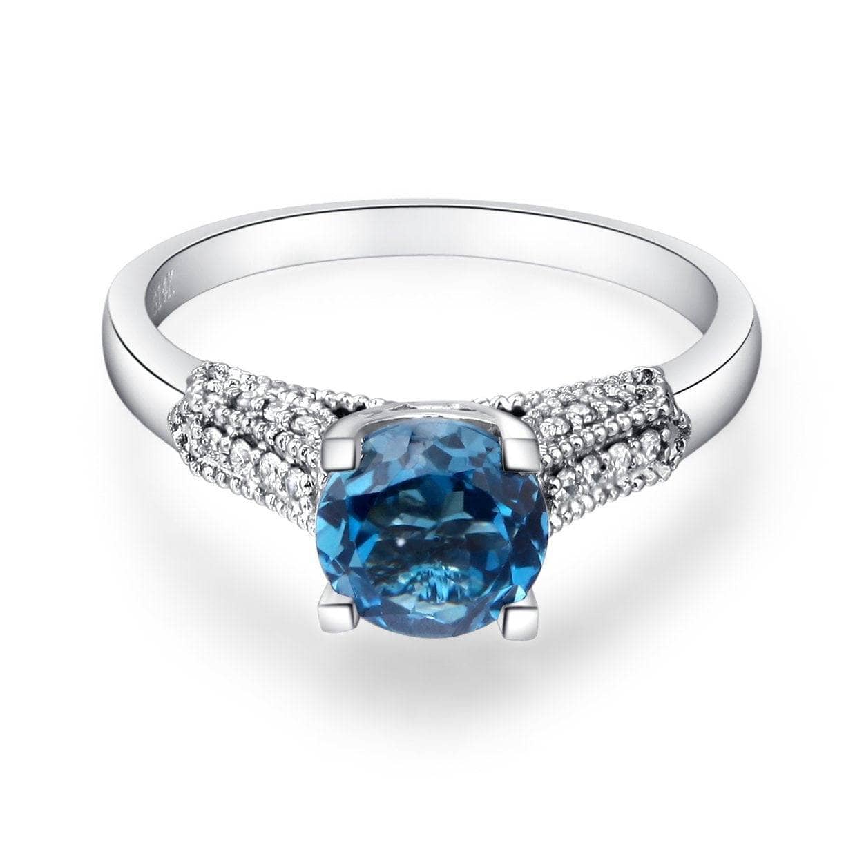 14K White Gold 1.2 Ct London Blue Topaz & Natural Diamond Ring-Black Diamonds New York