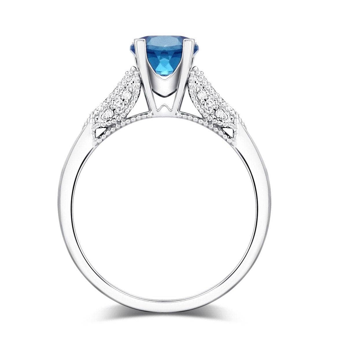 14K White Gold 1.2 Ct London Blue Topaz & Natural Diamond Ring-Black Diamonds New York