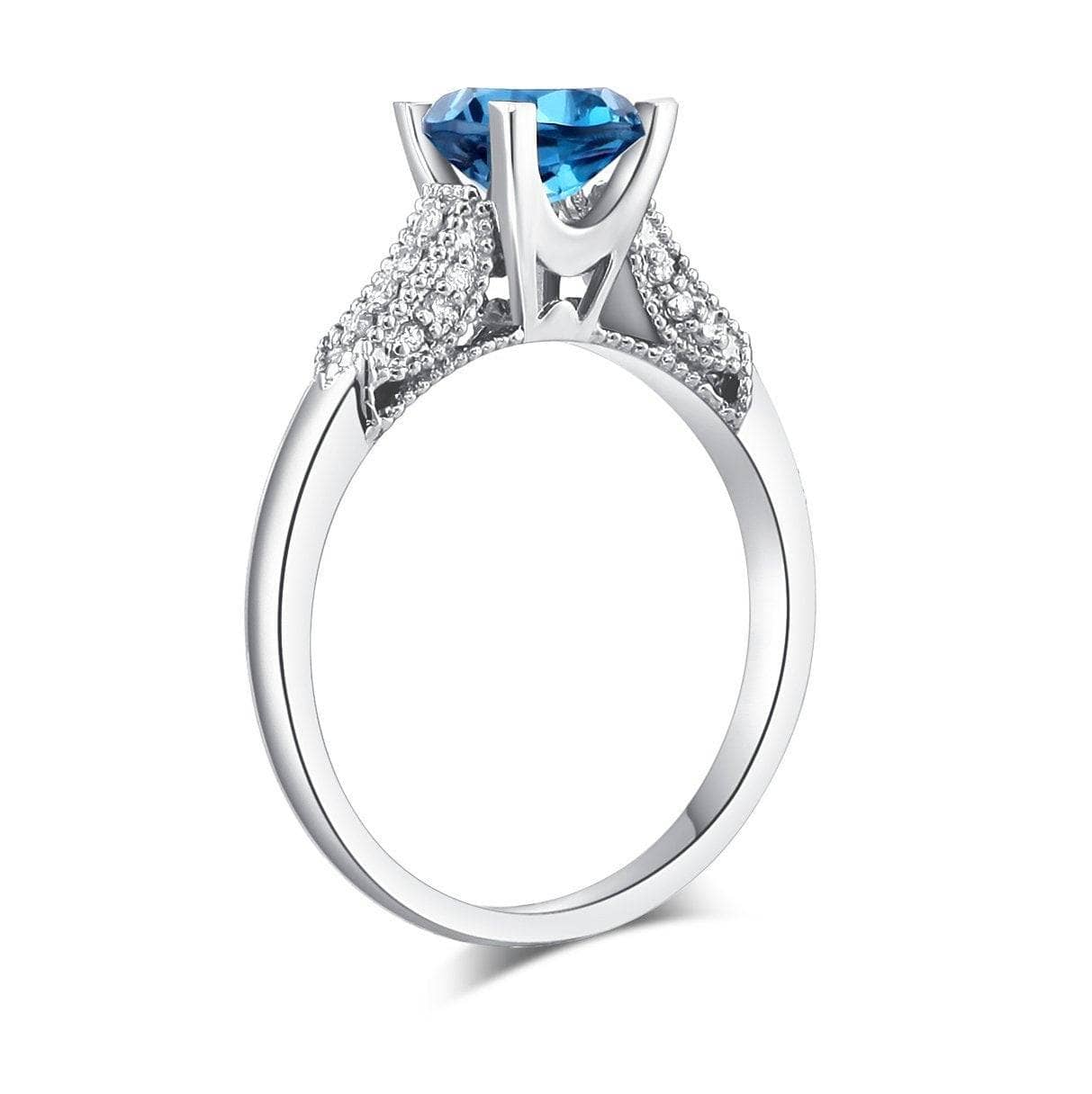 14K White Gold 1.2 Ct London Blue Topaz & Natural Diamond Ring-Black Diamonds New York